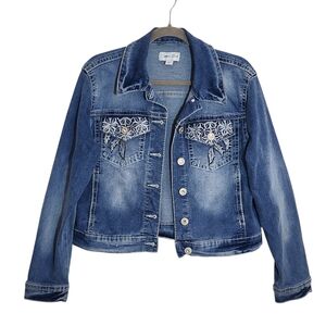 Copper Flash Cropped Embellished Jean Jacket Size Small